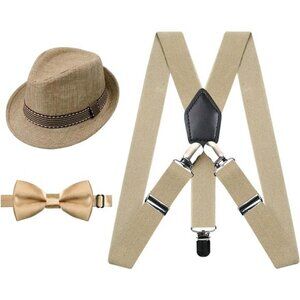 Alizeal 1 inch 2.5cm Suspender and Bow Tie Set with Fedora Hat for Kids